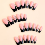 Sheglam 24pcs Coffin Shaped 3D Butterfly rhinestone Decoration Black Fake Nail