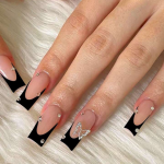 Sheglam 24pcs Coffin Shaped 3D Butterfly rhinestone Decoration Black Fake Nail