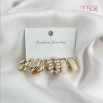 Golden Glow: 3-Piece Pearl Earring Set