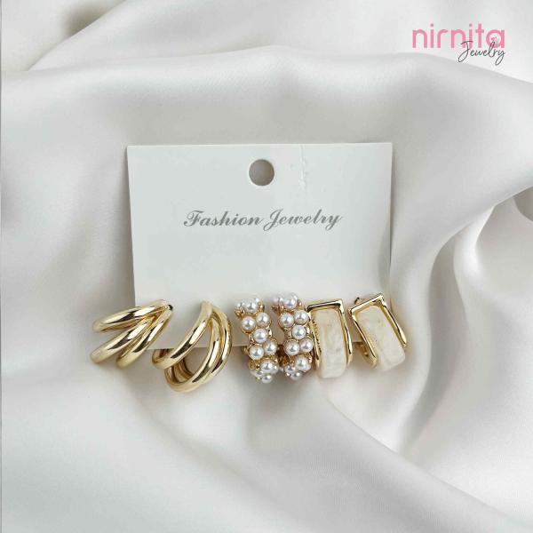 Golden Glow: 3-Piece Pearl Earring Set