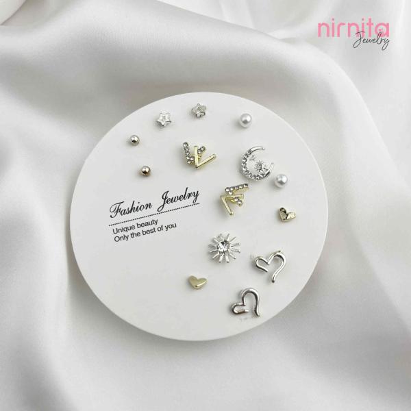 Top Pearl Stone Earring Set (7 Pairs)