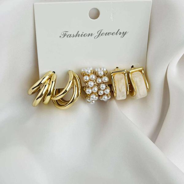 Golden Glow: 3-Piece Pearl Earring Set