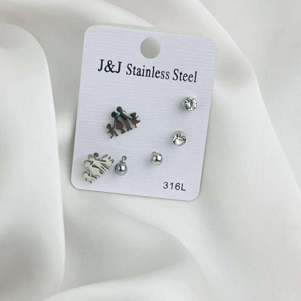 Silver Star & Gemstone Earring Set - 3 Pieces
