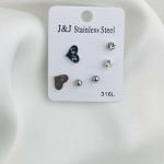 Love & Sparkle: 3-Piece Silver Heart & Stone Earring Set