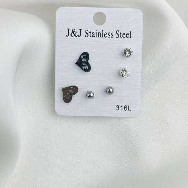 Love & Sparkle: 3-Piece Silver Heart & Stone Earring Set