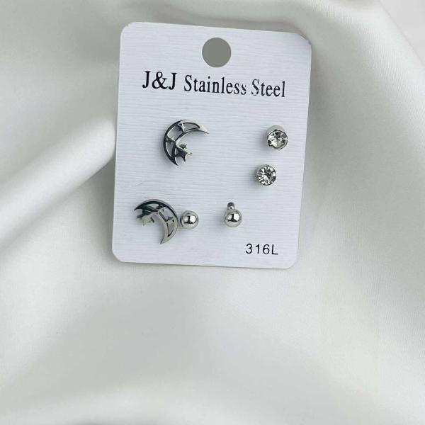 Celestial Silver Star & Stone Earring Trio
