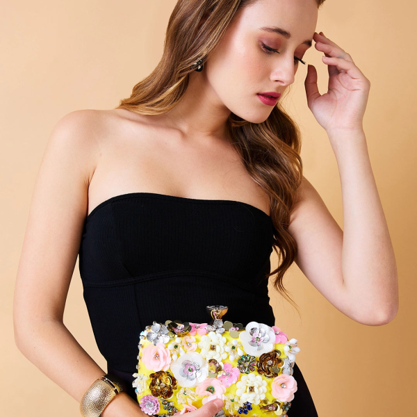 Elegant Floral Sequin Evening Clutch Bag