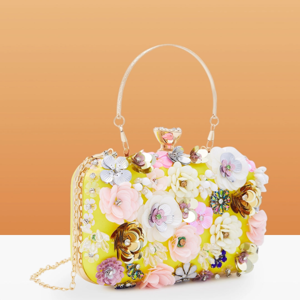 Elegant Floral Sequin Evening Clutch Bag