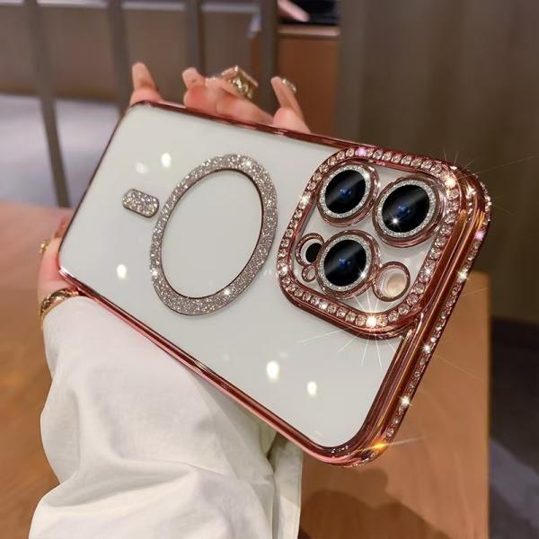 For Apple 17 glitter magnetic suction mobile phone case iPhone15proMax rhinestone all-inclusive 14 drop-resistant protective cover