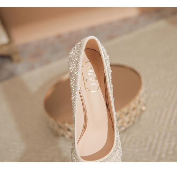 Elegant Apricot Rhinestone High Heels — Korean-Inspired Chic