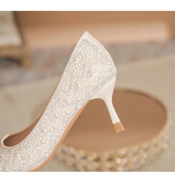 Elegant Apricot Rhinestone High Heels — Korean-Inspired Chic