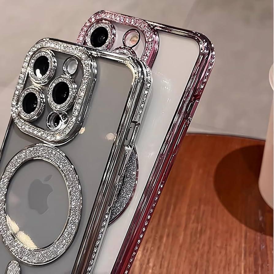 For Apple 17 glitter magnetic suction mobile phone case iPhone15proMax rhinestone all-inclusive 14 drop-resistant protective cover