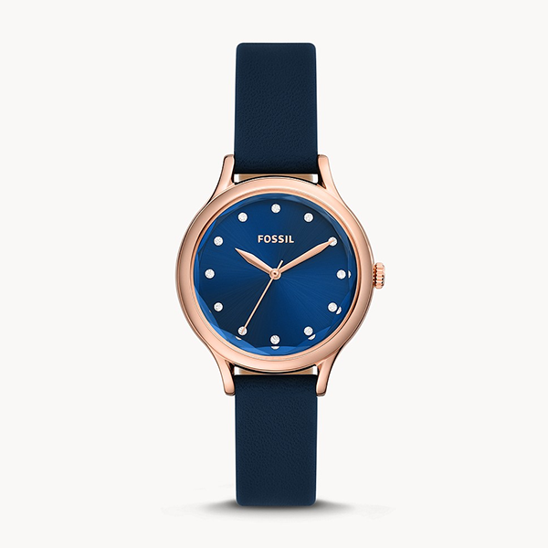 Fossil Laney Three-Hand Navy Leather Watch