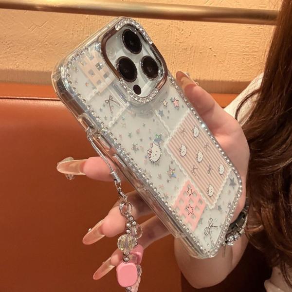 Pink Stripesd Kitty Cat Laser Star Suitable for iPhone 11-17 Series