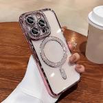 For Apple 17 glitter magnetic suction mobile phone case iPhone15proMax rhinestone all-inclusive 14 drop-resistant protective cover