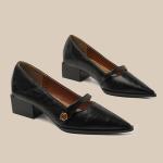 Camellia Buckle Pointed Elegant Fairy Thick Heel Mary Jane Shoes