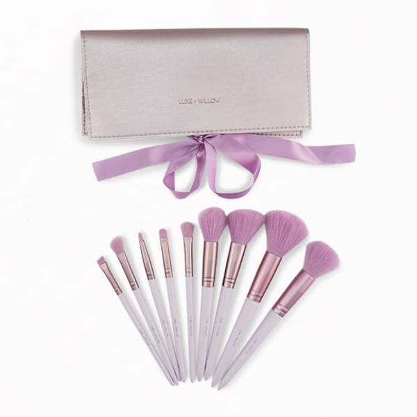 Luxe Willow 9 Piece Makeup Brushes & Satin Bow Pouch Set