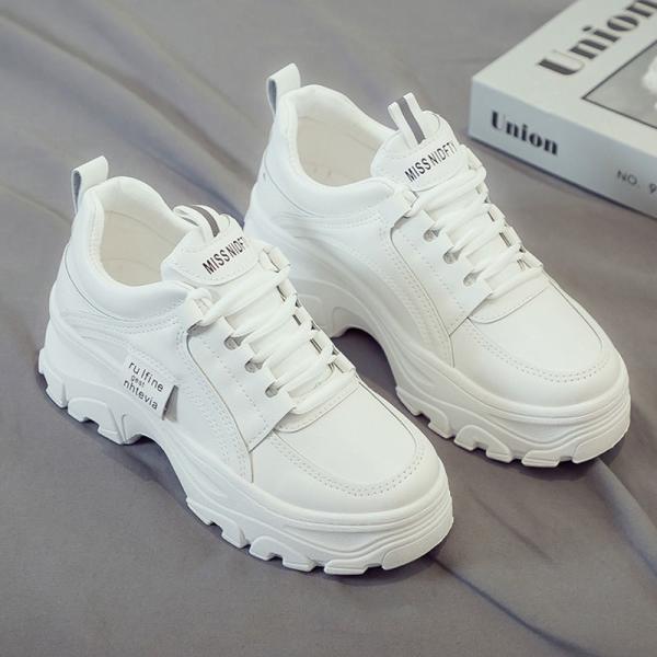 Thick-Soled White Shoes Women's Sports and Casual Pu Shoes