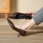 Soft Leather Pointed Soft Bottom Vintage Leather Shoes for Women