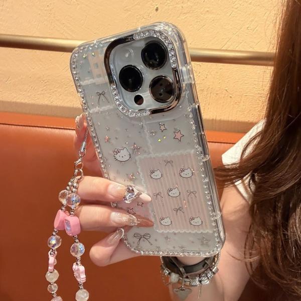 Pink Stripesd Kitty Cat Laser Star Suitable for iPhone 11-17 Series