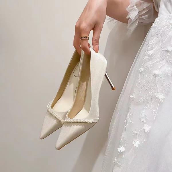 Elegant Off-White Korean High Heels