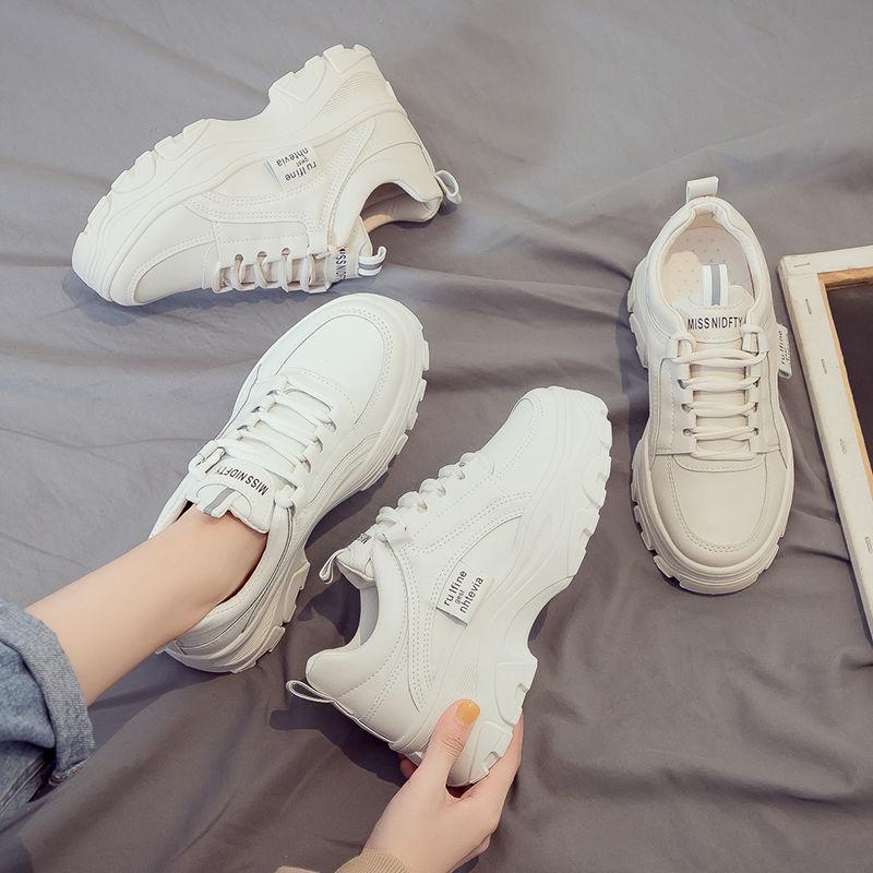 Thick-Soled White Shoes Women's Sports and Casual Pu Shoes