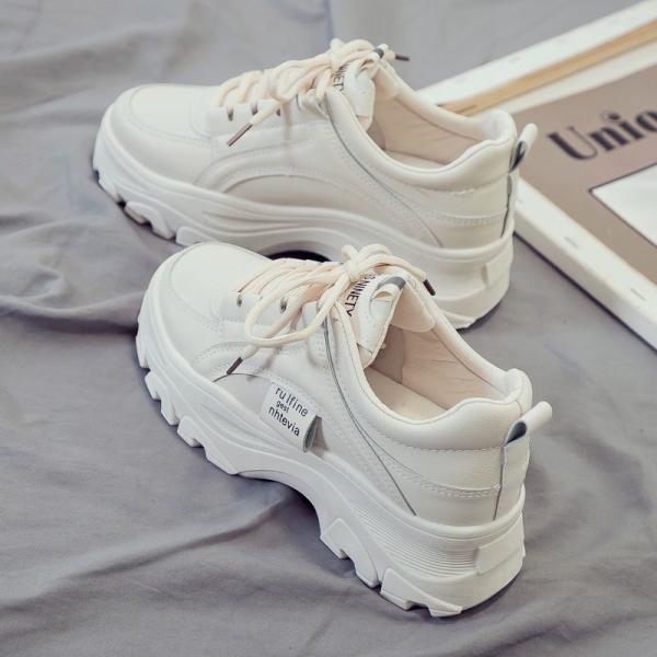Thick-Soled White Shoes Women's Sports and Casual Pu Shoes