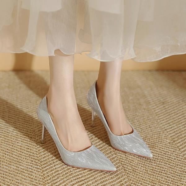 2025 New French Style Gold & Silver High Heels Shoes for Women's