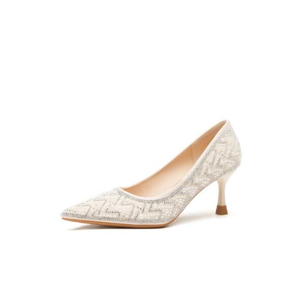 Elegant Apricot Rhinestone High Heels — Korean-Inspired Chic