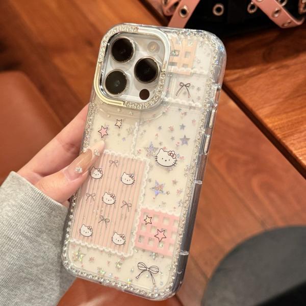 Pink Stripesd Kitty Cat Laser Star Suitable for iPhone 11-17 Series