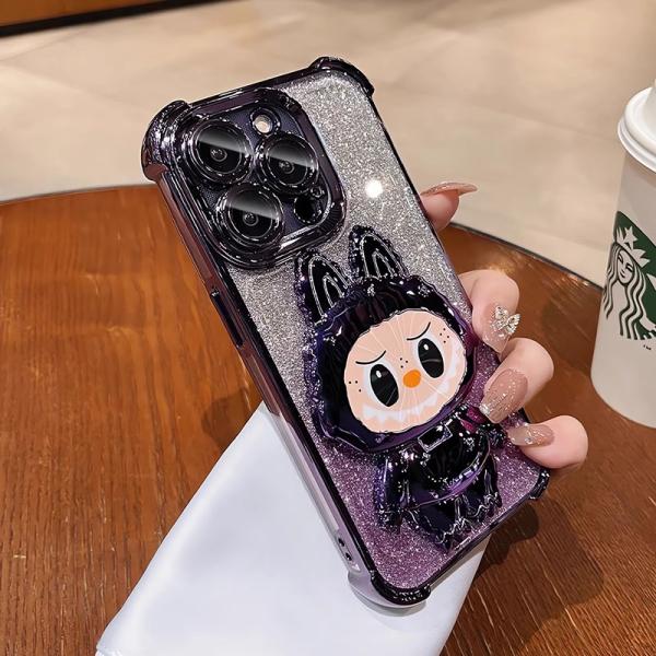 The Bracket Is Suitable for Apple 17Promax Labubu Mobile Phone Case Iphone16 All-Inclusive 14 Makeup Mirror Protective Cover