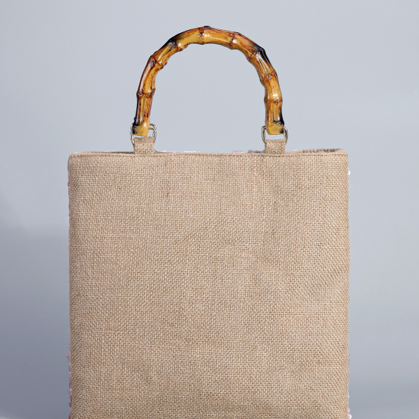 High-End Pink Embroidered Sequin Bamboo Handbag