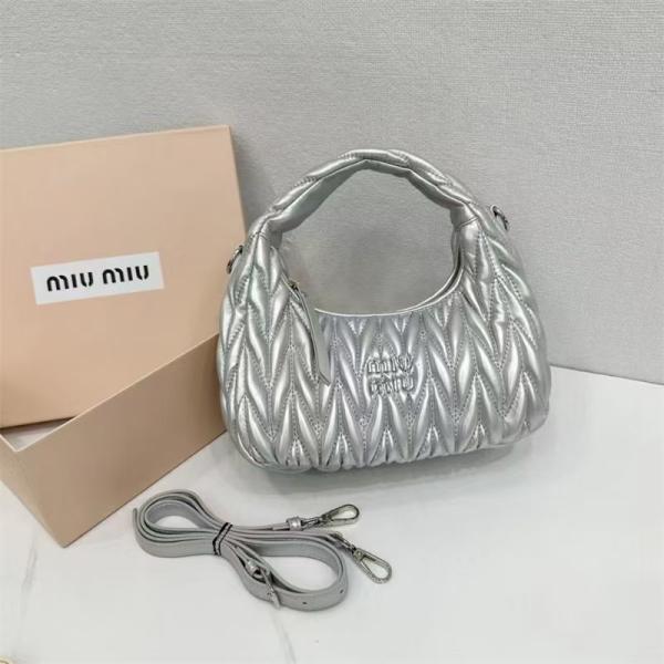 Miu Pleated Macaron Crescent Shoulder Bag