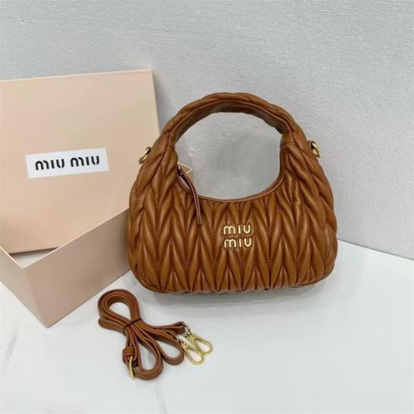 Miu Pleated Macaron Crescent Shoulder Bag