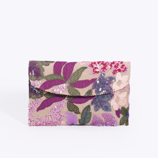 High-End Pink Embroidered Sequin Bamboo Handbag