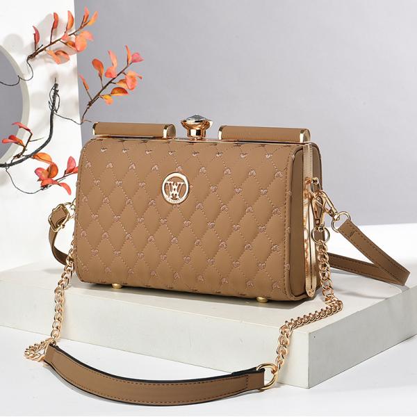 Glossy Leather Steel Clip Evening Shoulder Bag