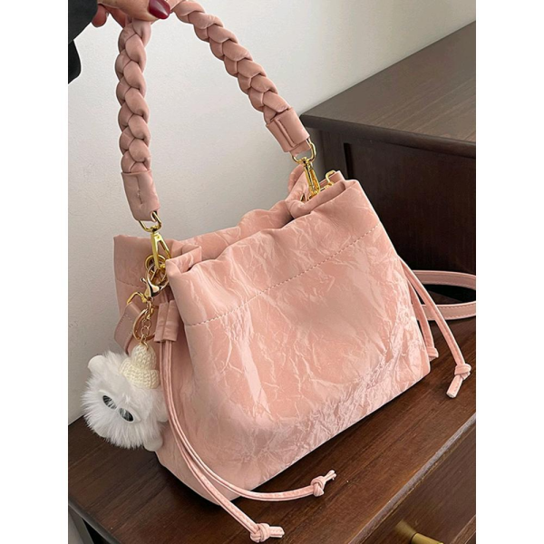 High-End Pink Niche Bucket Crossbody Bag