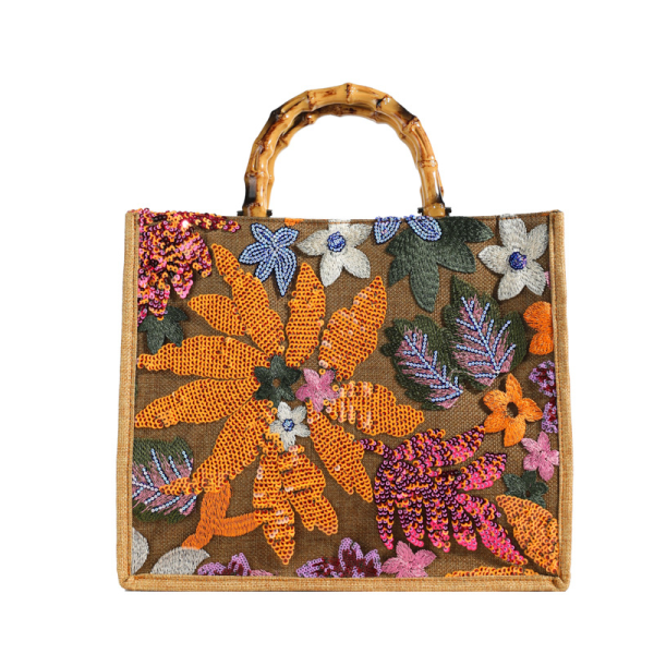 High-End Embroidered Sequin Mesh Bamboo Tote Bag