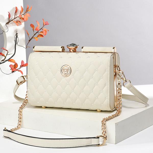 Glossy Leather Steel Clip Evening Shoulder Bag