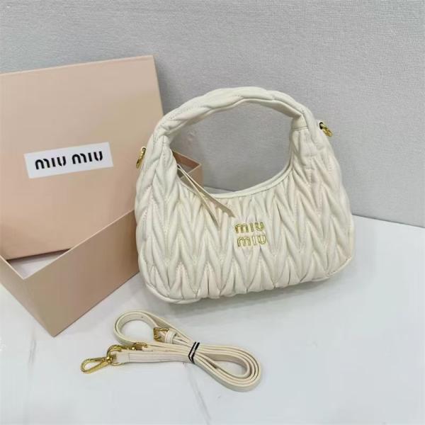 Miu Pleated Macaron Crescent Shoulder Bag