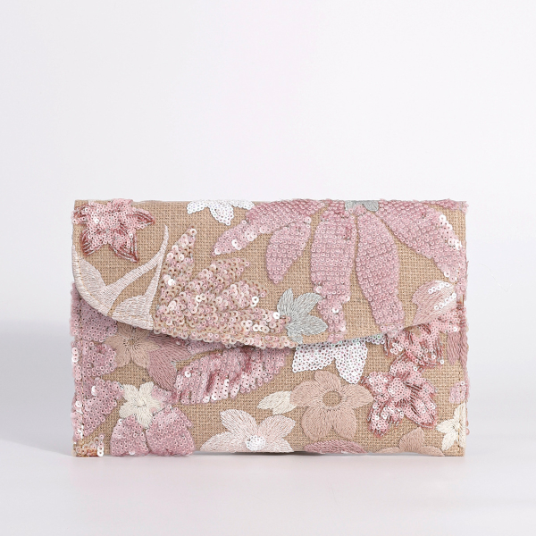 High-End Pink Embroidered Sequin Bamboo Handbag