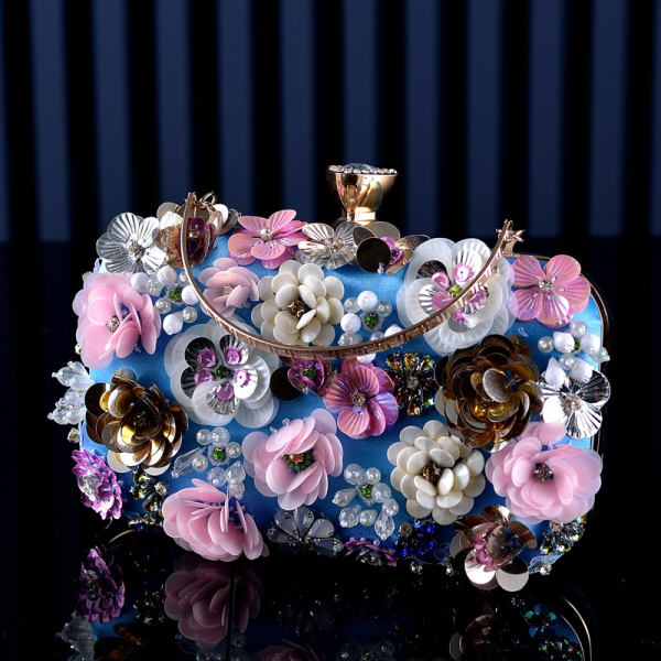 Elegant Floral Sequin Evening Clutch Bag