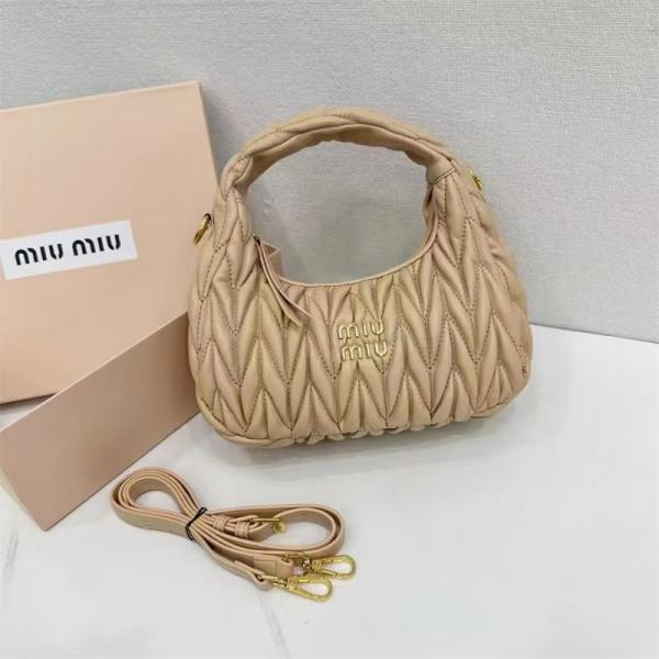 Miu Pleated Macaron Crescent Shoulder Bag
