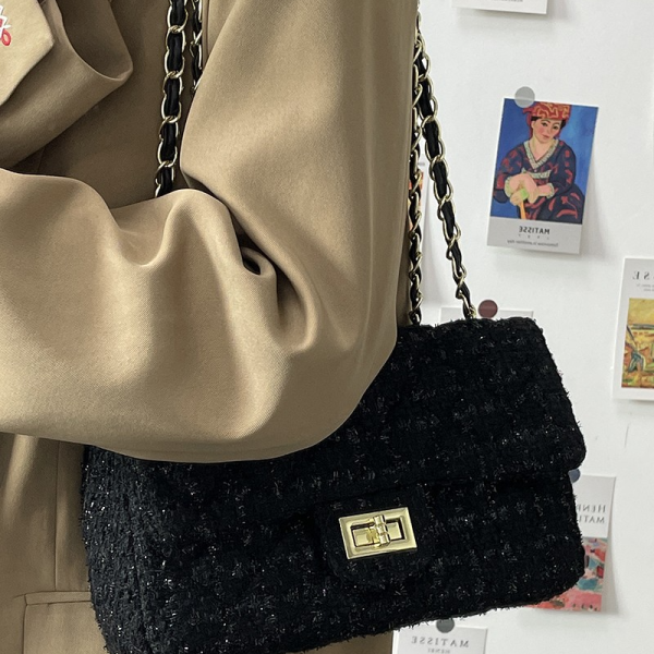 Autumn Winter Chanel Style Woolen Chain Shoulder Bag