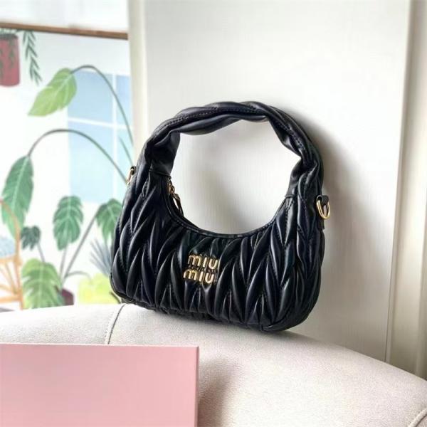 Miu Pleated Macaron Crescent Shoulder Bag