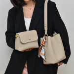 Soft Leather Silk Scarf Bucket Shoulder Bag