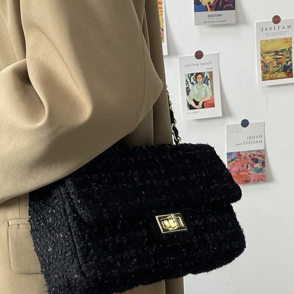 Autumn Winter Chanel Style Woolen Chain Shoulder Bag