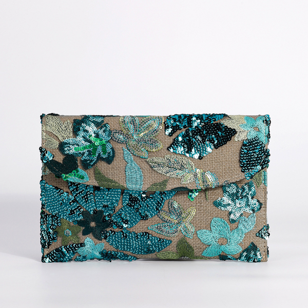 High-End Pink Embroidered Sequin Bamboo Handbag