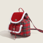 Plaid Lamb Wool College Style Mini Backpack