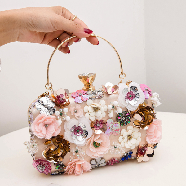 Elegant Floral Sequin Evening Clutch Bag